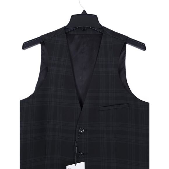 Bar III Men's Slim-Fit Power Stretch Wool Suit Vest Black Green Plaid Small NWT - Picture 2 of 4